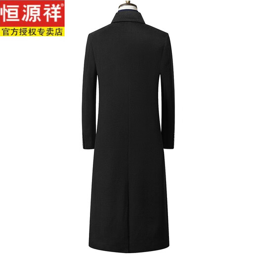 Hengyuanxiang light luxury high-end autumn and winter long double-sided woolen coat business wool windbreaker knee-high cashmere thickened woolen coat for men black without liner 2XL 185