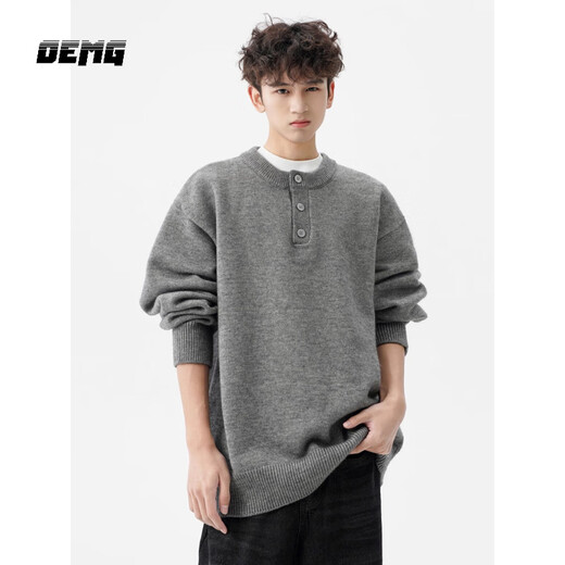 OEMG American Henry Collar Sweater Men's Autumn and Winter Trendy Brand High-Quality Knitted Sweater Tops Warm and Versatile Jacket Dark Gray XL Recommended 110-130Jin Jin equals 0.5kg