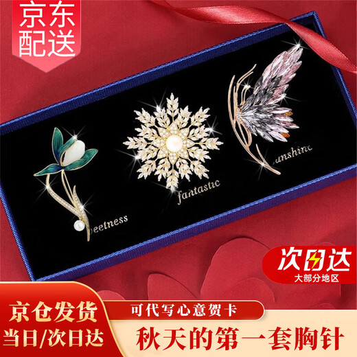 Ancient brooch, high-end women's exquisite niche corsage gift box, light luxury and elegant pin, silk scarf buckle birthday gift for women, practical high-end brooch three-piece set, exquisite gift box