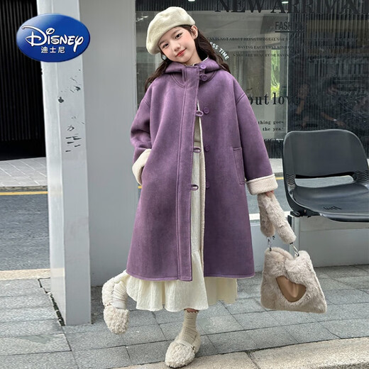Disney (Disney) Girls' Autumn and Winter Plush Jacket 2025 New Fur-in-One Windbreaker for Older Girls and Children's Winter Shearling Coat Brown 160 cm