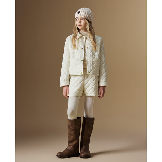 ELLE KIDS Retro Bath Style Girls Winter Cotton Jacket Contrast Color Lapel Front Shoulder Retro Fashionable Quilted Cotton Jacket