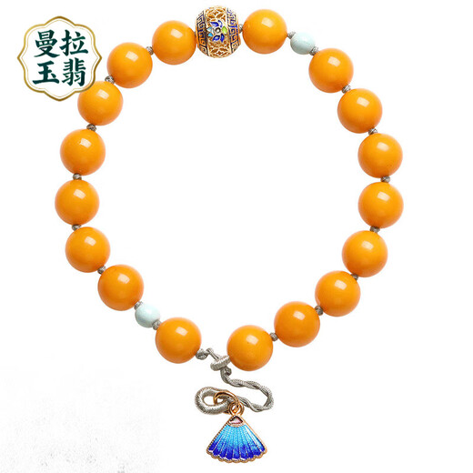 Manla Jade Pei natural full honey chicken fat yellow old beeswax round bead bracelet with turquoise cloisonné beeswax bracelet for women style 1