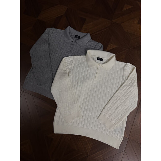 Muwei old money style Henry shoulder sweater men's autumn new retro polo collar cable knit bottoming top shirt gray XL recommended 130-150Jin Jin equals 0.5 kg