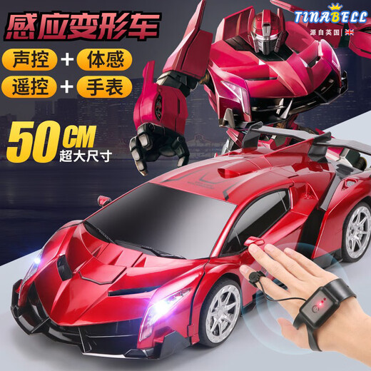 TINABELL英国品牌儿童玩具男孩手势遥控变形汽车机器人3-6-10岁生日礼物 四控50cm巨无霸-烤漆青
