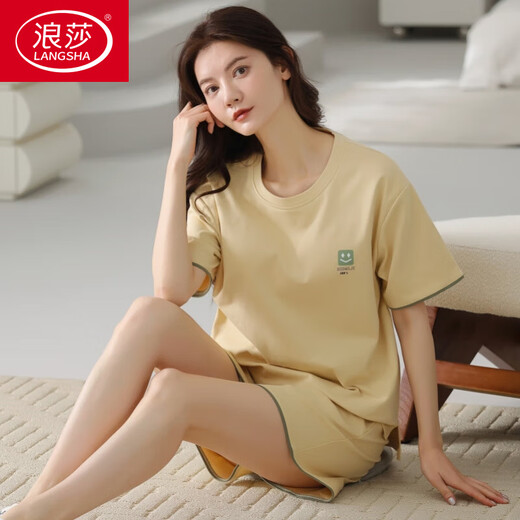 Langsha (Langsha) High-End 2025 Sommer-Pyjama für Frauen Pure Cotton Shorts Koreanische Version Süßes Plus-Größe für Außenbaumwoll-Kleidungsstücke Set A9856 m (75-95jin [Jin gleich 0,5 kg]))