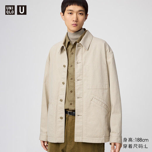 UNIQLO cooperation men's and women's loose denim jacket washed product outer jacket 25 autumn and winter 480920 30 light beige L /175/100A