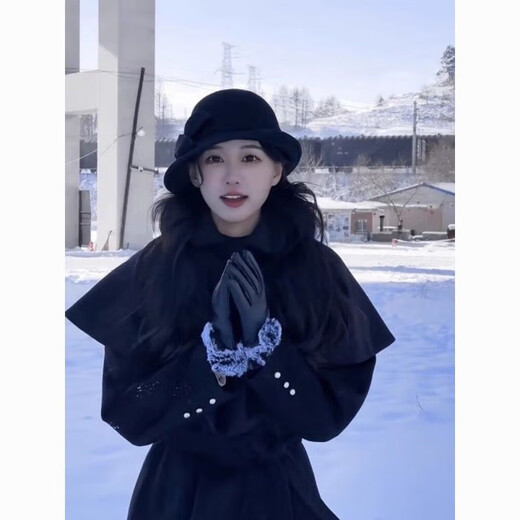 Blooming British Retro Hat Hat Black French Style Elegant Autumn and Winter New Woolen Fisherman Hat Fashion Basin Hat (Big Bow) Side Roll Top Hat - Gray