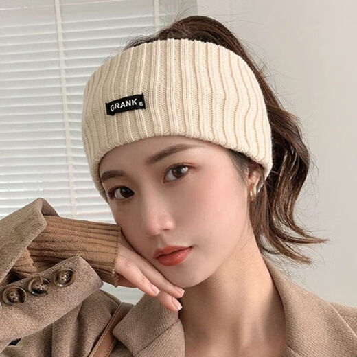 Xin Cong star's same style wide-brimmed headband autumn and winter sports knitted wool confinement headband women's warm headscarf headband black knitted headband thickened and widened windproof forehead protector