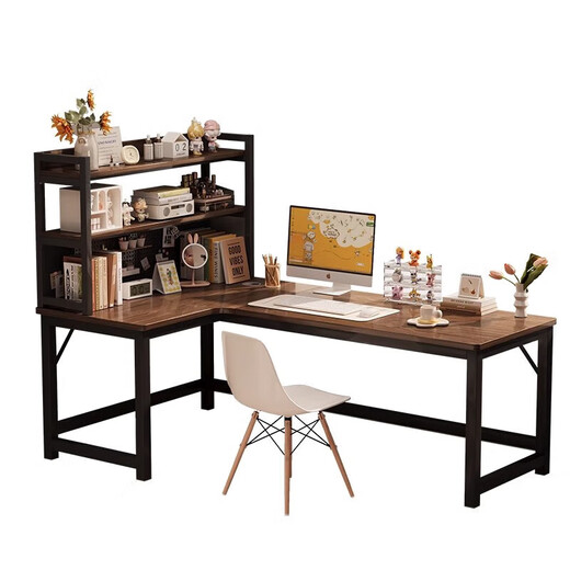 Corner gaming table computer table desktop home double desk bookshelf integrated table bedroom L-shaped table office desk single table dark walnut color right 120x100x75cm