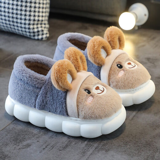 2025 Thick-soled Children's Cotton Shoes for Boys and Girls Home Indoor Non-Slip Home Warm Baby Parent-Child Cotton Slippers Upgraded Dark Gray Cotton Shoes 12 Size 36/37 Adult Children