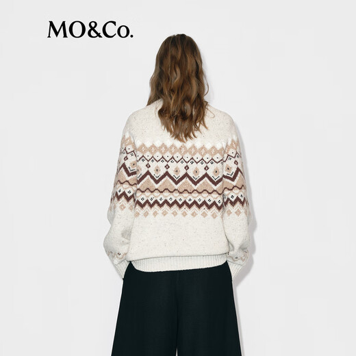 MO&Co. Fair Isle Sweater 2025 Winter New Product Contains Wool Alpaca Round Neck Loose Shoulder Wandering Style MBE4SWTT12 Light Floral Camel S /160