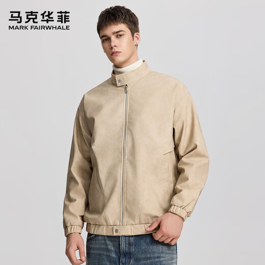 Mark Huafei casual simple men's leather jacket versatile and comfortable solid color spring and autumn new wear-resistant and anti-wrinkle fashion brand jacket for men
