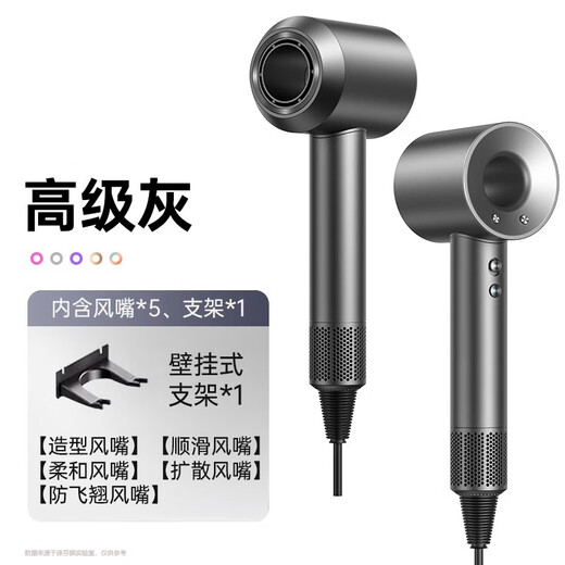 Leifen upgraded version National 3C certification丨5 billion negative ion hair care official flagship high-speed hair care negative ion hair dryer for home use 2025 Leifen leafless hair dryer high-grade gray-five nozzles 1.8 meters + hanger
