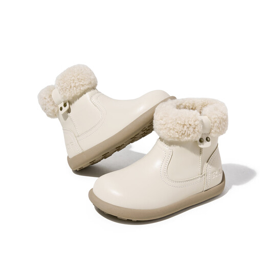 Red Dragonfly Children's Shoes Girls 2025 Winter Children's Cotton Shoes Plus Velvet Leather Boots Black Short Boots Q54BM016 Beige 33