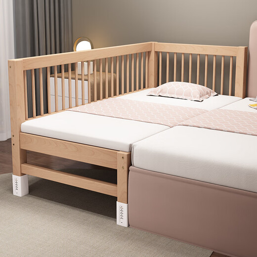 Customized beech children's bed spliced large bed with guardrail single girl's widened baby bedside solid wood crib with guardrails on both sides and no ladder + Class A pure cotton bedside 190x100cm