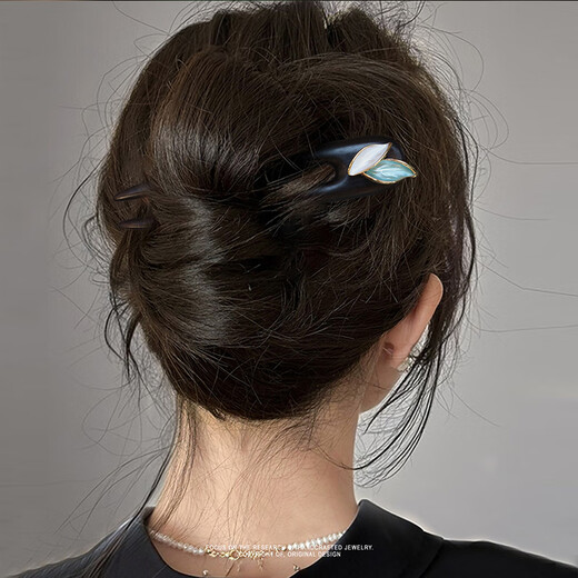 LANSILL ancient style black sandalwood hairpin for women new high-end national style new Chinese style modern hairpin high-end female niche F3649 leaf U-shaped sandalwood hairpin