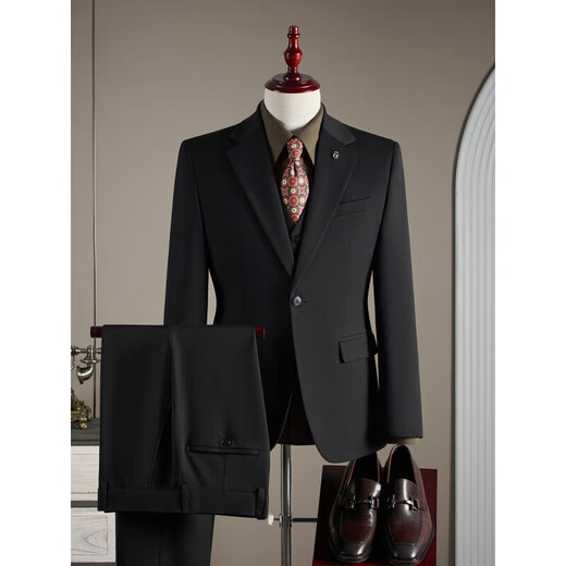 
SAINT ANGELO 2025 autumn suit men groom wedding dress business casual work professional small suit men two buckles - light gray vest three-piece set for tie XL 52