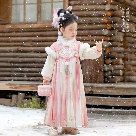 Disney (Disney) Hanfu Girls Winter 2026 New Little Girl Ancient Style Super Fairy Children Plus Velvet National Style Tang Suit Princess Skirt Suit Pink Skirt + Cape 110