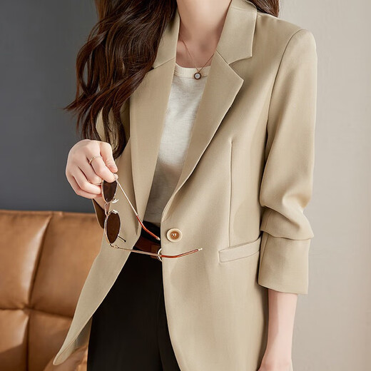 TERRE BLEUE small fragrant style suit for women 2025 autumn casual fashion loose women's small jacket light brown L