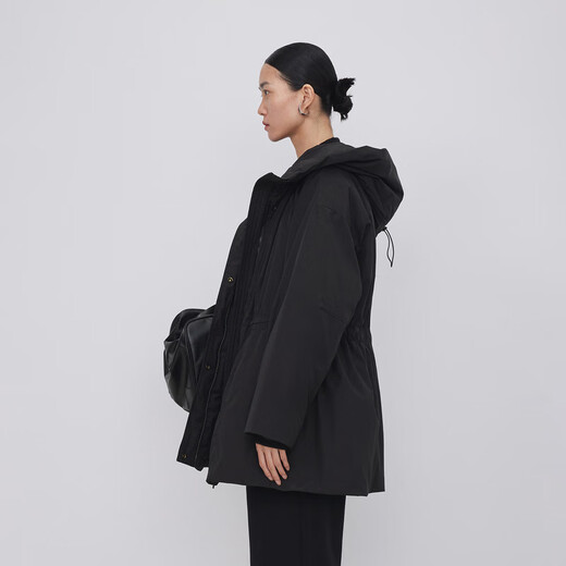 Moins de veste de canard blanc d'hiver pour les femmes chaudes décontractées à capuche en vrac vers le bas de la veste en milieu de longueur 2NAC12610 005 / près du noir M