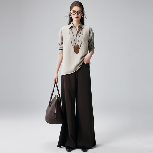 Paro Ladies deep U-shaped collar 100% cashmere sweater women's knitted vest casual versatile inner warm sweater 2F8263 beige S 155/95