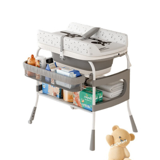 KTA two-in-one diaper table baby care table newborn diaper changing table massage and caress baby multi-functional foldable off-white (with bathtub + two-in-one jump gear) comes with storage basket