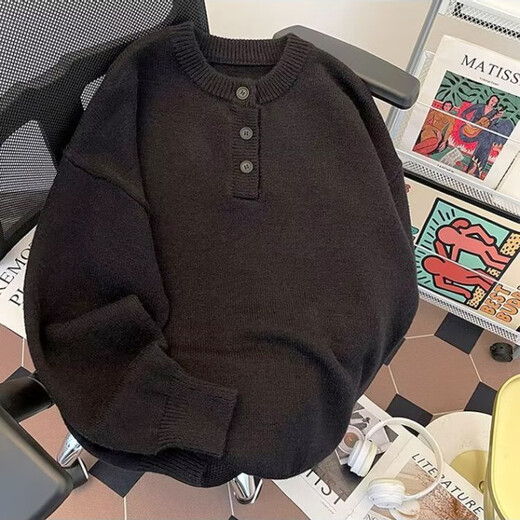 Ye White Dongguan Dalang Knitted Sweater Men's Autumn and Winter New Henley Collar Sweater Men's Solid Color Bottoming Knitted Jacket Gray 2XL