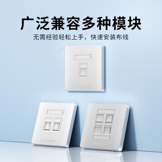CFRHE Changfenglian et panneau réseau universel à 4 ports à port unique et double port de type 86 avec module sans câble Prise de port réseau non blindé Gigabit de catégorie 6 Panneau d'information technique ignifuge RJ45 CF-8602 Panneau à 2 ports blanc