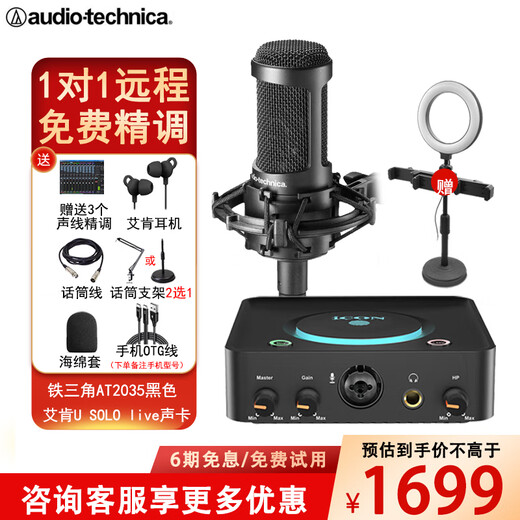 Audio-Technica AT2035 condenser microphone recording studio equipment set professional recording audio novel recording anchor live broadcast complete set of computer karaoke external sound card mobile phone microphone AT2035+ Aiken U SOLO live sound card set