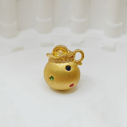 18K gold diamond gourd pendant, Chinese style design, 18K gold colorful treasure money bag pendant, birthday gift necklace for girlfriend, yellow colorful lucky bag
