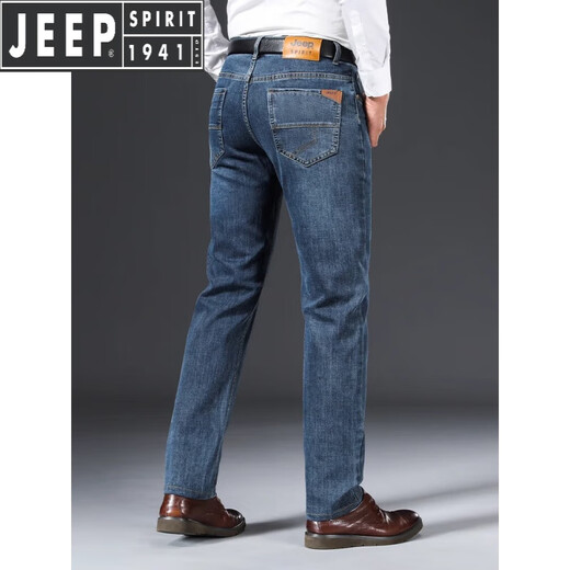 JEEP SPIRIT Jeep jeans de alta gama para hombre, pantalones de otoño e invierno para hombre, pantalones casuales de negocios de talla grande, sueltos, rectos, más terciopelo azul gris-679 talla 32 cintura 2.5 pies