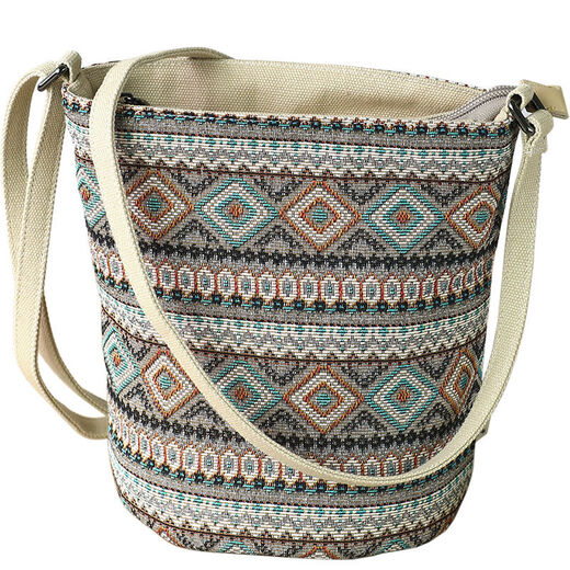 Ethnic style small cloth bag mobile phone small shoulder bag walking crossbody small bag small bucket bag sense of niche literature XK240719 round bucket small crossbody-checkered-dark blue
