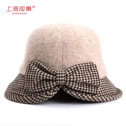 Shanghai Story 2025 New Hat Wool Fisherman Hat Warm Basin Hat Women's Ear Protection Thickened Retro Gift Box Dance Shirt Singing Fan - Off-white Adjustable (53-57CM)