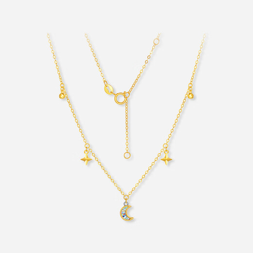 Saturday Fortune (ZLF) Two-tone 18K Gold Necklace for Women Symphony Moon Pendant as a Holiday Gift for Girlfriend 1.14-1.54g 40+5cm (price adjustable)