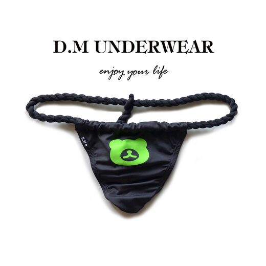 Men's underwear low-waist sexy cartoon bear trendy thong T-pants polyester personality Internet celebrity sexy temptation single butt sky blue + red M