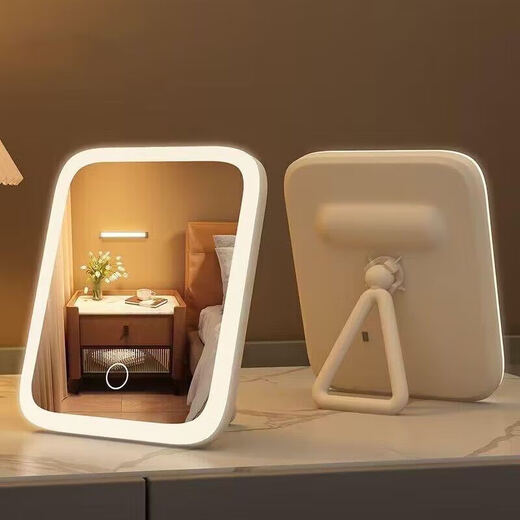 Smart portable flat vanity mirror desktop 360-degree supplementary light flat mirror desktop led vanity mirror with light mirror white three-level color change + long press to adjust brightness