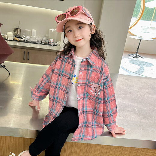 Girls' shirt long-sleeved spring and autumn 2025 new style children's tops big children's plaid trendy casual plaid shirt 160 cm