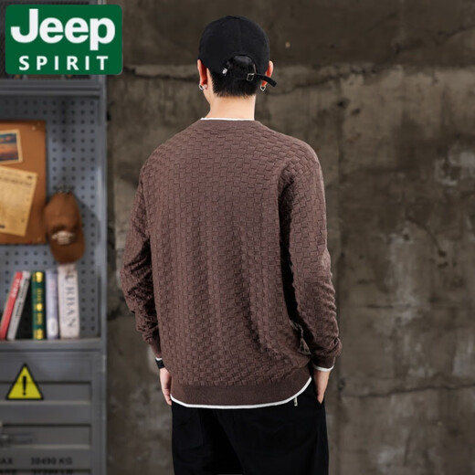 JEEP SPIRIT Sweater Men's Autumn and Winter New American Retro Henry Collar Jacquard Trendy Casual Sweater Men's Black XL