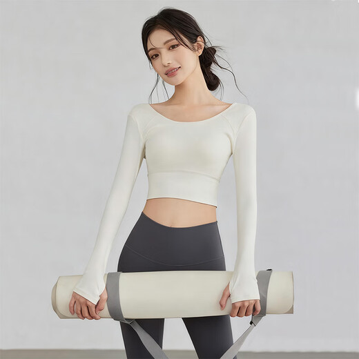 Yu Hee Hee, beautiful autumn and winter yoga clothing set, new high-end fitness, Pilates training, running, milky white top + gray pants S (100Jin Jin is equal to within 0.5kg)