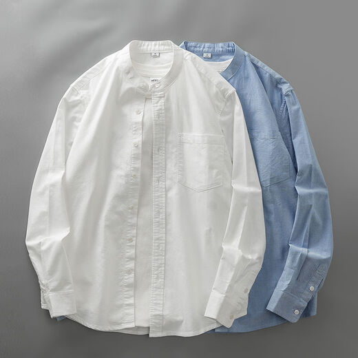 DUKEEN Oxford spinning shirt men's long-sleeved spring and autumn white stand-up collar shirt-like Henry collar jacket men's white Oxford spinning XL XL suitable for 141-155Jin Jin equals 0.5 kg