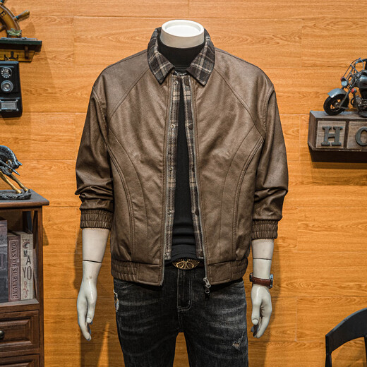 JAGR trendy brand leather men's jacket fake two-piece spring and autumn trendy casual leather jacket top men's trendy men's leather jacket black black M