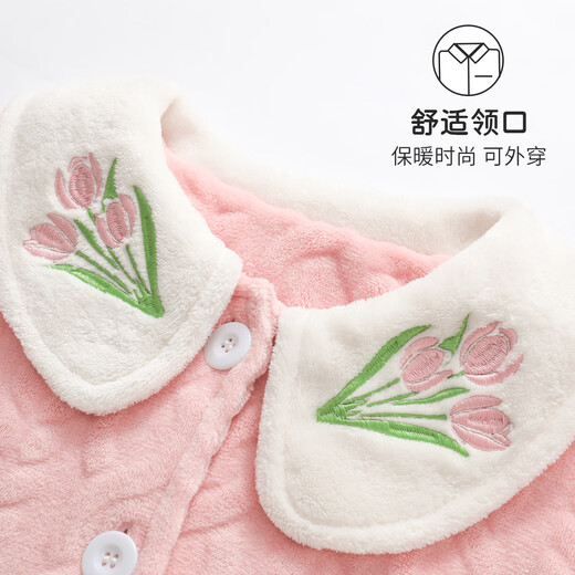 红豆儿童睡衣法兰绒男童女童加绒加厚家居服青少年女孩宝宝空调服套装 粉色剪花 150
