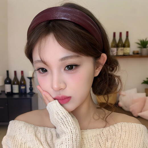 Maillard autumn and winter fashionable leather bump headband retro wide-brimmed high skull headband daily wear hairpin coffee color