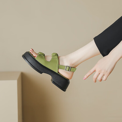 Mustard green white thick-soled sandals for women 2025 new summer Roman shoes platform sole sandals mustard green 40