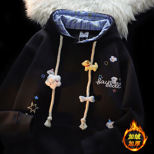 Cantu American embroidered hooded sweatshirt for women in autumn and winter loose lazy style velvet thickened jacket design casual top gray velvet style M