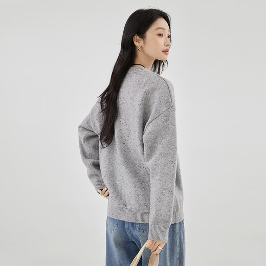 Dialogue (DUIBAI) Art Painting Co-branded Design Sense Niche Jacquard Round Neck Sweater Women's 2025 Winter New Pullover Sweater Korean Gray S