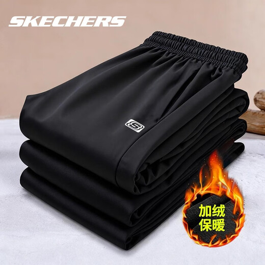 Skechers velvet sweatpants for men 2025 autumn and winter new loose warm trousers knitted leggings sweatpants casual trousers for men M154-0018 carbon black plus velvet L /175