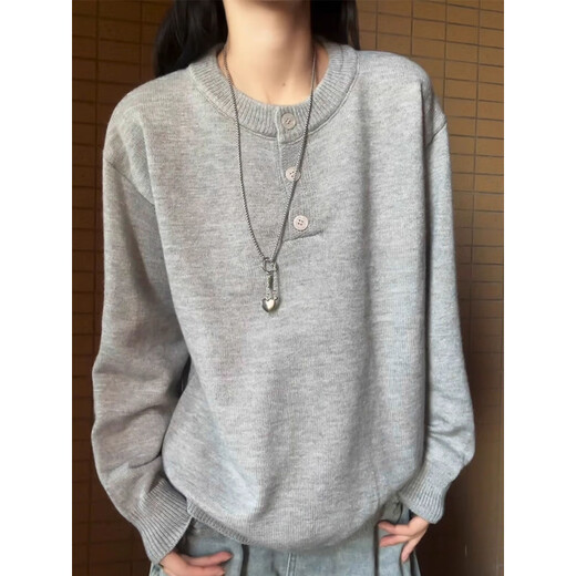 XUANSENTU American Henley Collar Heavy Gray Sweater Men's Lazy Shoulder Bottoming Sweater Couple Sweater Trendy Light Gray Upgraded Model 95% Users Choose M