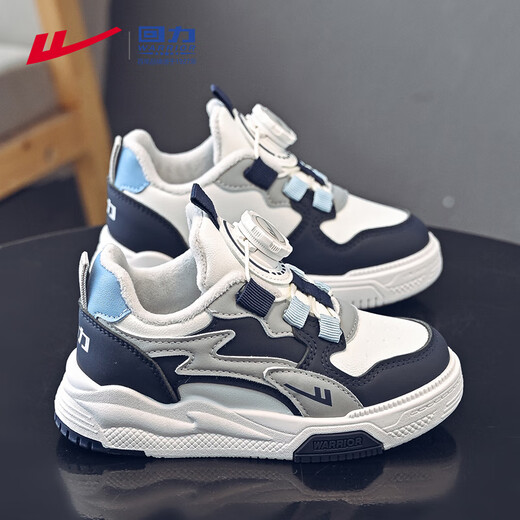 Warrior children's shoes, boys' shoes, autumn and winter children's cotton shoes, medium and large children's plus velvet sneakers WZ-C142L dark blue/white/grey 32