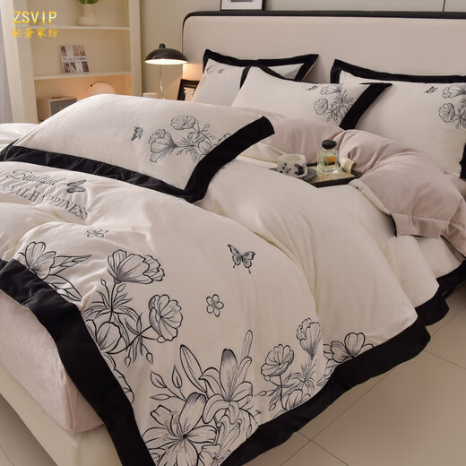 Dunlopillo Italian zsvip Class A baby velvet four-piece set autumn and winter suede thickened warm new bed sheet quilt cover sketch-bean paste red 1.8m bed sheet quilt cover plus four-piece set